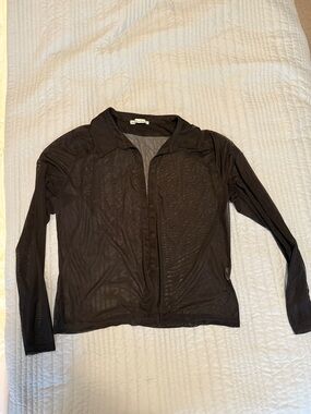 Sheer Stretchy Black Button-Up Long Sleeve Shirt